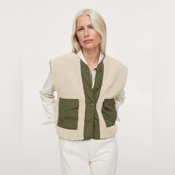 Mango faux shearling mixed vest gilet - Picture 1 of 3